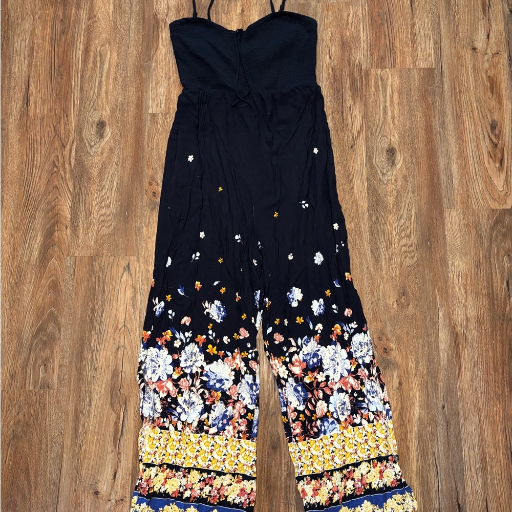 Maurices Black Floral Strapless Jumpsuit